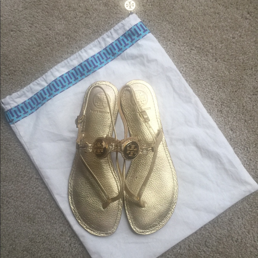 Tory Burch Gold Sandals w/box and dust cover.